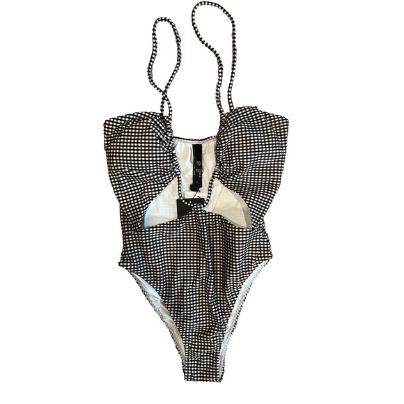 VIX Paula Hermanny womens Lupita One Piece Swimsuit size Small Black Check $248 - Picture 7 of 12
